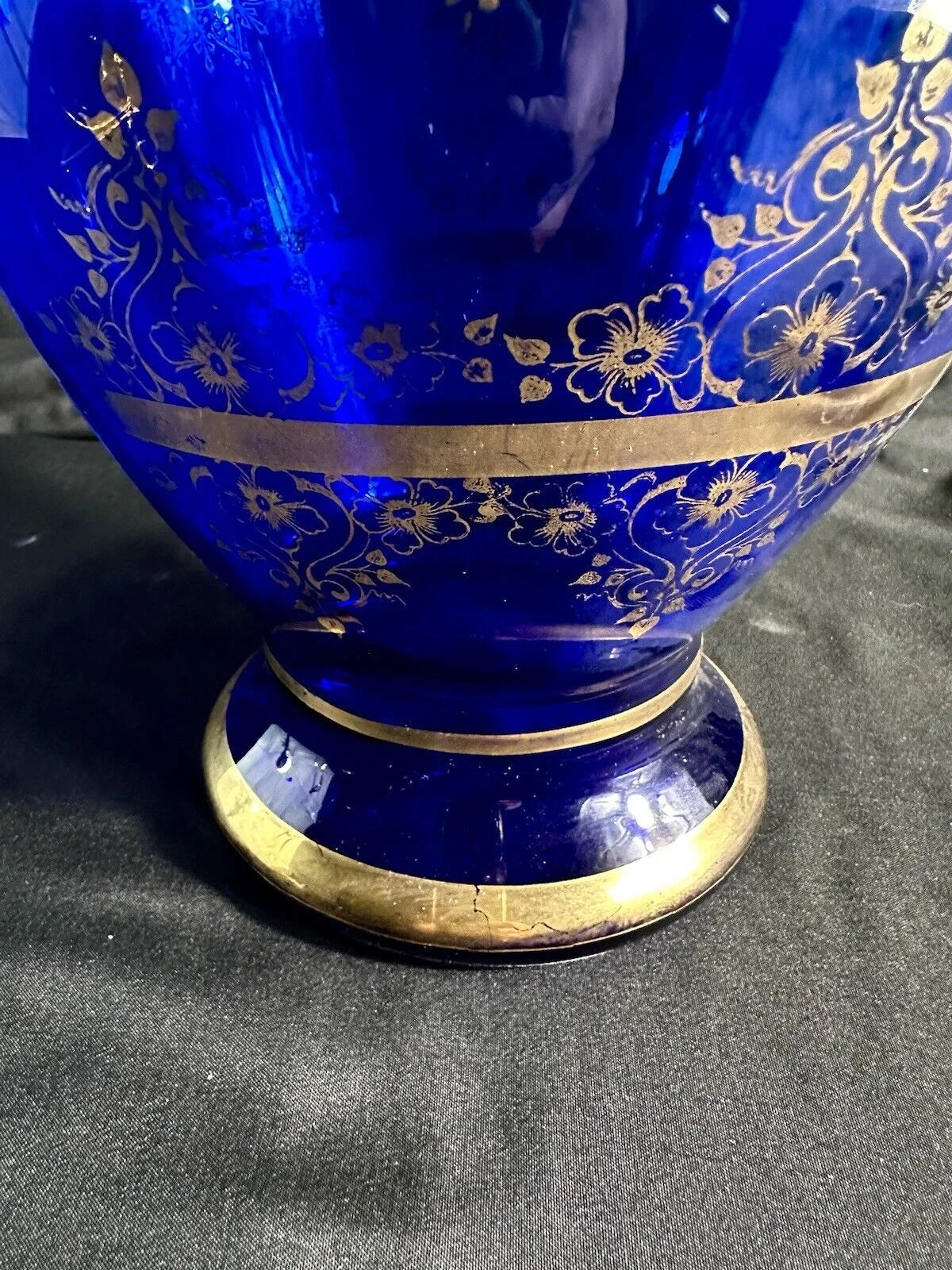 Large Vase Cobalt Blue With Gold Detail Clear Glass 17”H/8”D Bohemian glass