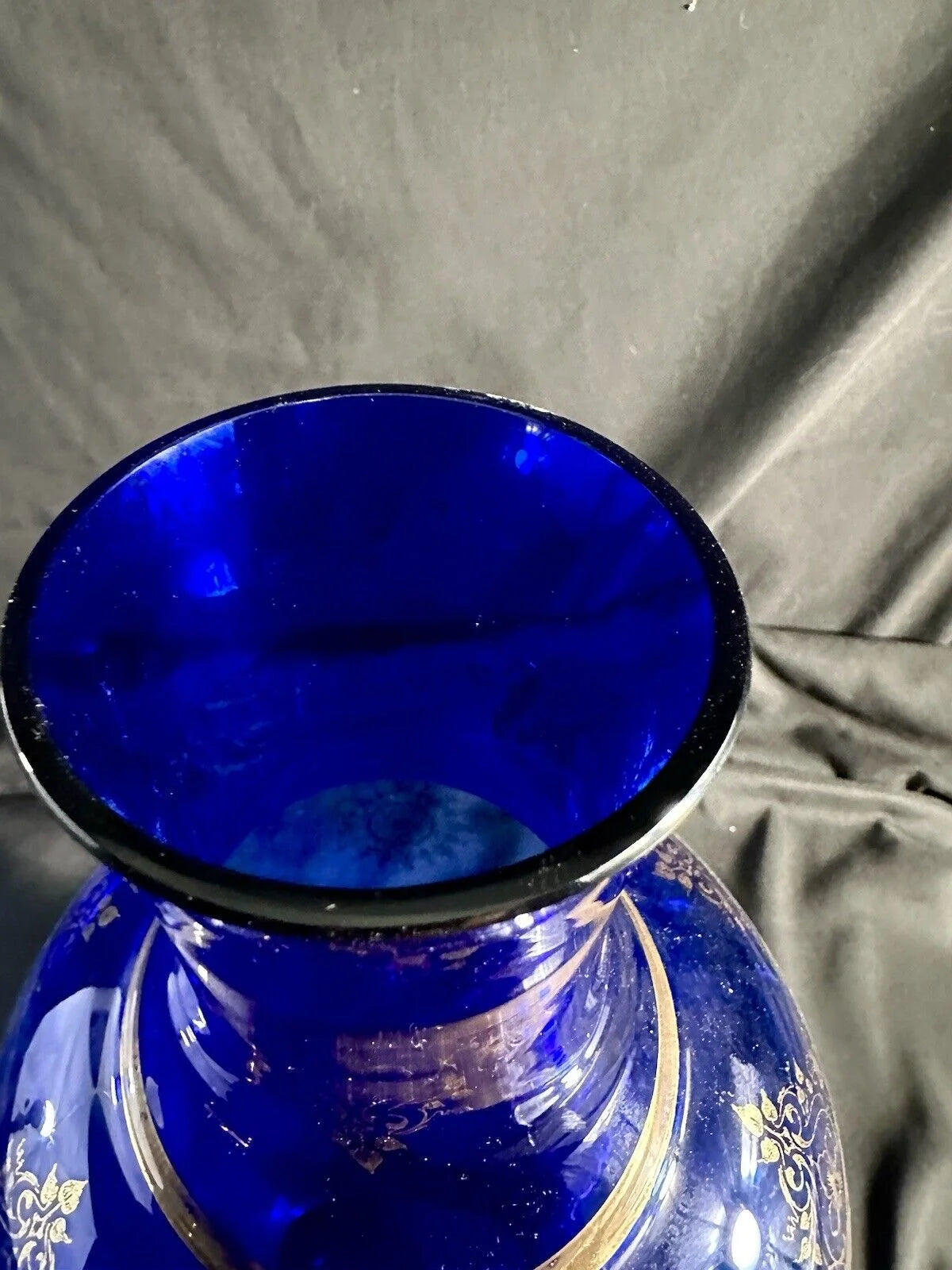 Large Vase Cobalt Blue With Gold Detail Clear Glass 17”H/8”D Bohemian glass