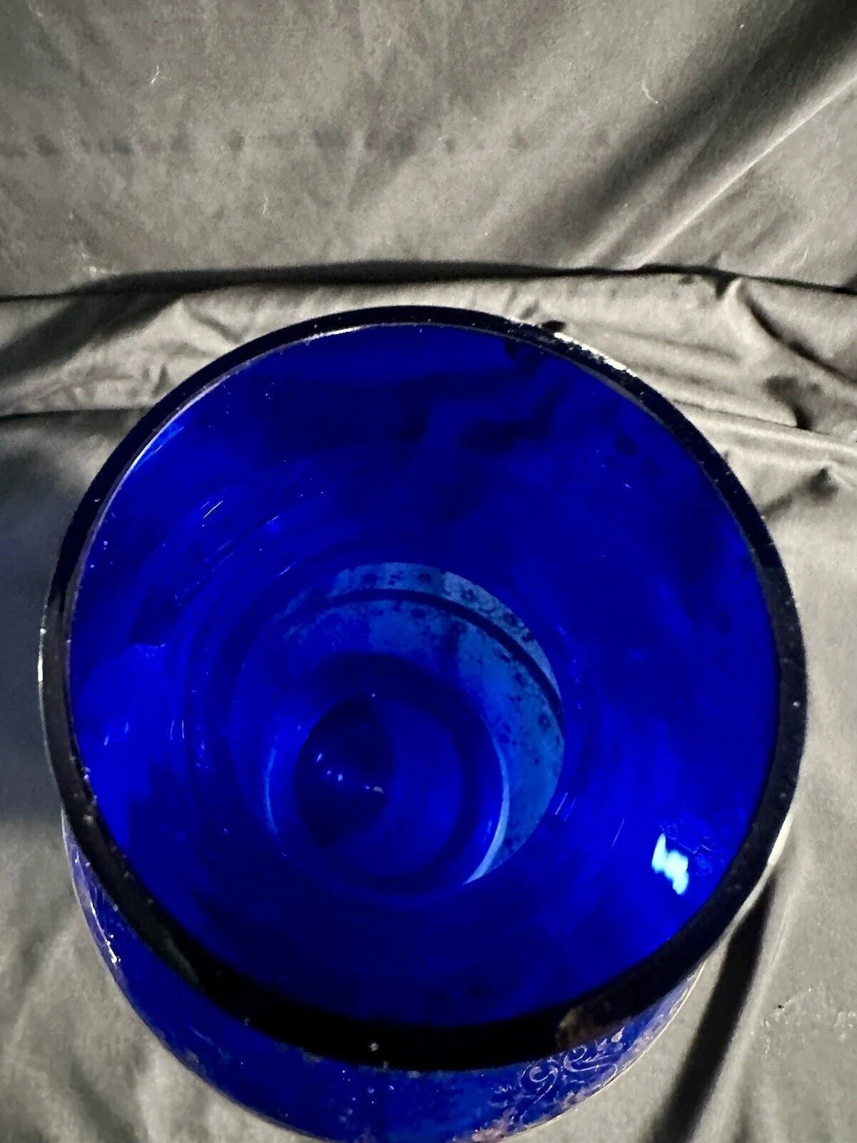 Large Vase Cobalt Blue With Gold Detail Clear Glass 17”H/8”D Bohemian glass