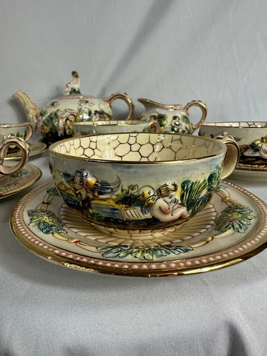 Capodimonte 12 Piece Tea Set - Tea Pot, Tea Cups + Saucers & Creamer