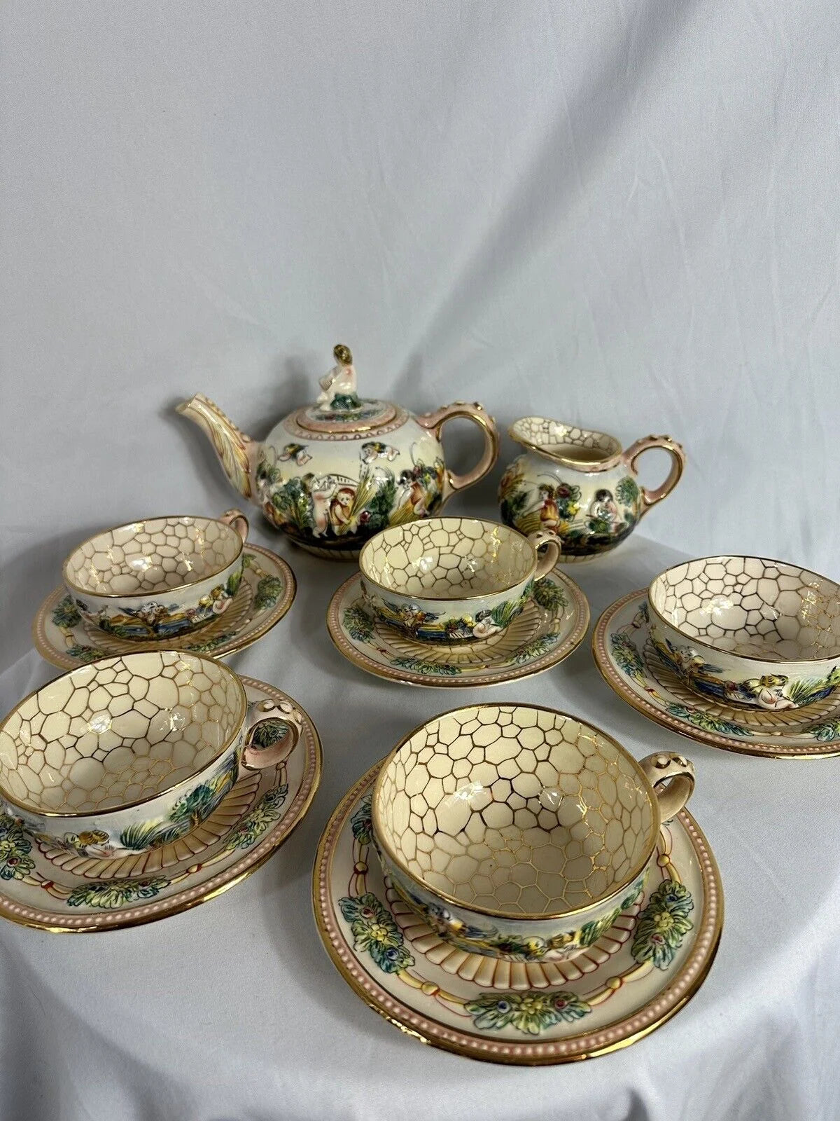 Capodimonte 12 Piece Tea Set - Tea Pot, Tea Cups + Saucers & Creamer