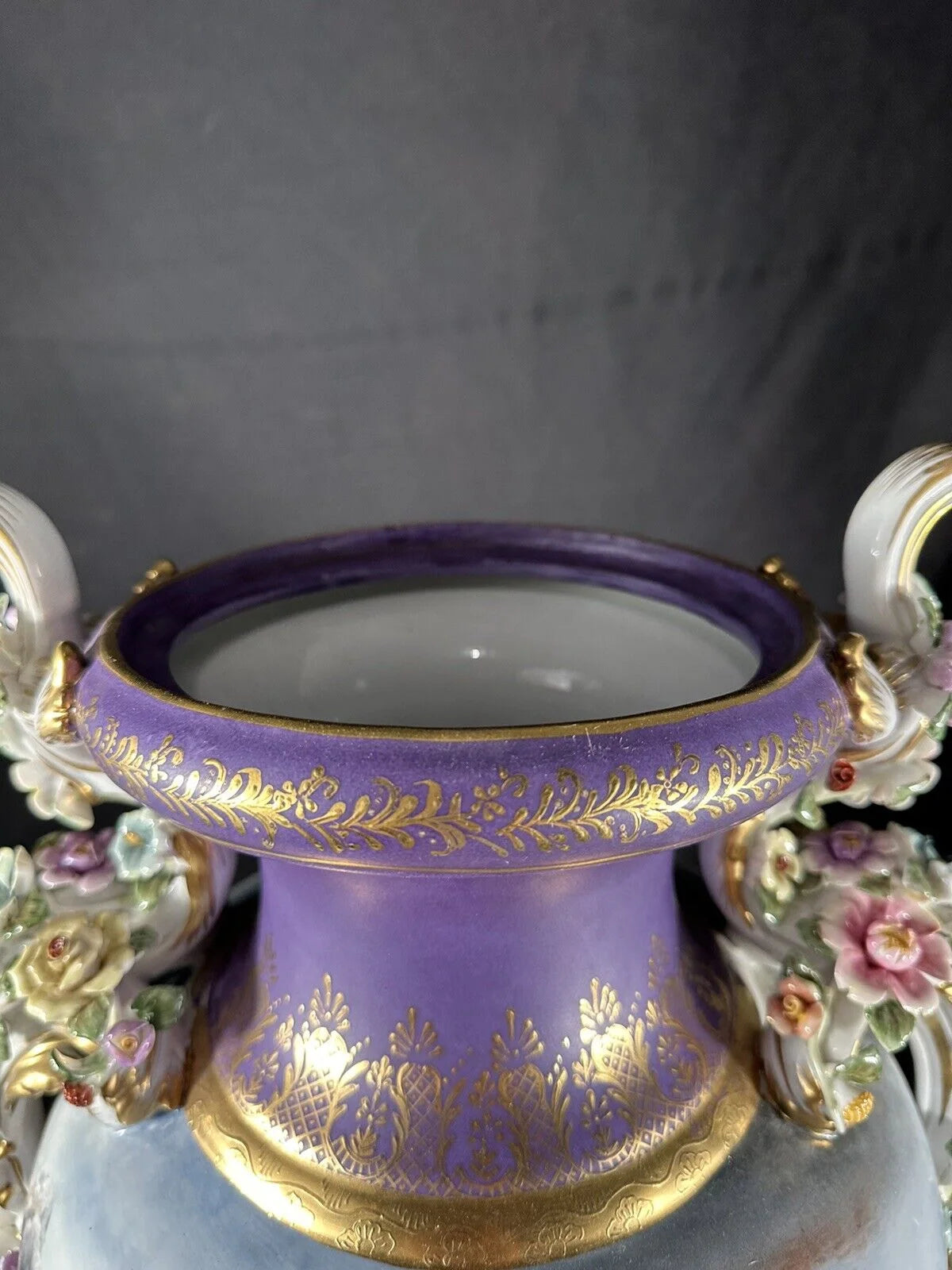 Porcelain handpainted Urn , after models from Sèvres 28”H Lidded