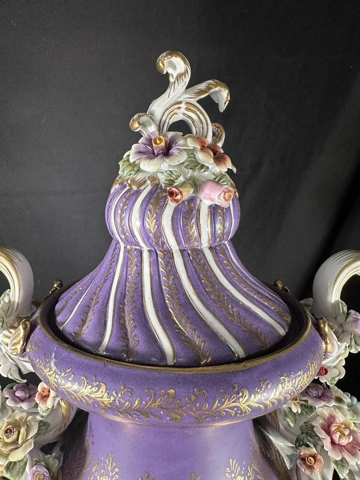 Porcelain handpainted Urn , after models from Sèvres 28”H Lidded