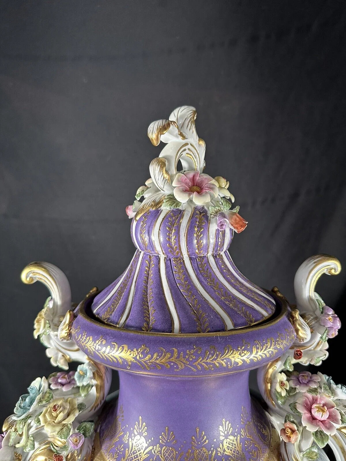 Porcelain handpainted Urn , after models from Sèvres 28”H Lidded