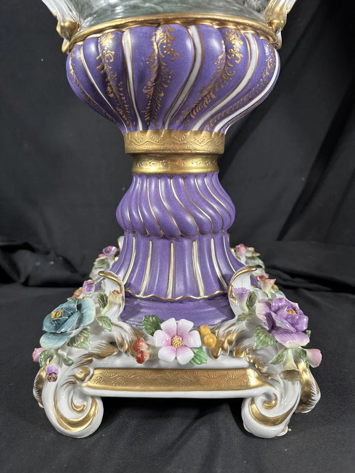 Porcelain handpainted Urn , after models from Sèvres 28”H Lidded