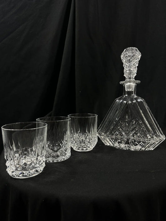 4 Piece Crystal European Style Whiskey Decanter, 3 Different Designs Glasses